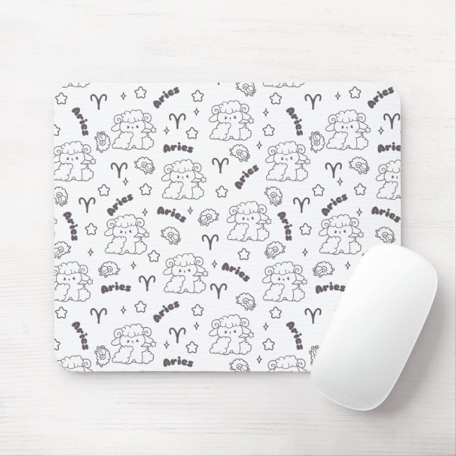 Mousepad Aries Zodiac Elegance - Line Art Bunny & Ram (Com mouse)