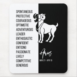 Mousepad Aries Zodiac - Sinal Mousepad, Preto e Branco