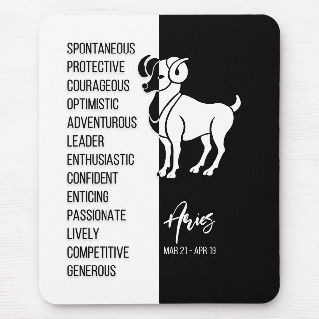 Mousepad Aries Zodiac - Sinal Mousepad, Preto e Branco (Frente)