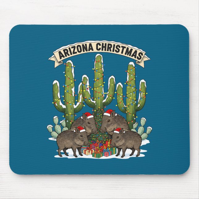 Mousepad Arizona Christmas Javelina Family Desert Saguaros  (Frente)