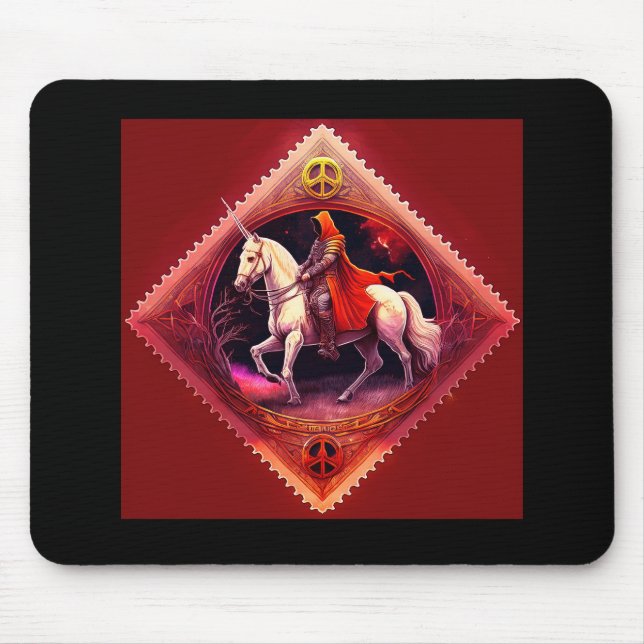 Mousepad Armor Claking Knight Em Red Cape Dirige Um Unicórn (Frente)