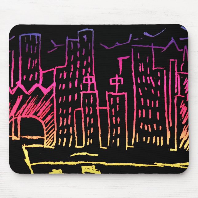 Mousepad Arquitectura da cidade de néon (Frente)