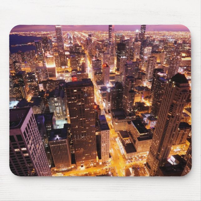 Mousepad Arquitectura da cidade na noite de Chicago (Frente)