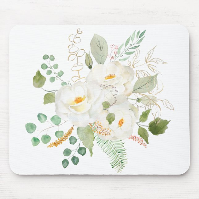 Mousepad arranjo de flores brancas camelia (Frente)