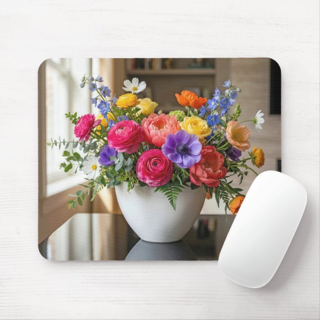 Mousepad Arranjo Floral em uma Mesa Brilhante (Com mouse)