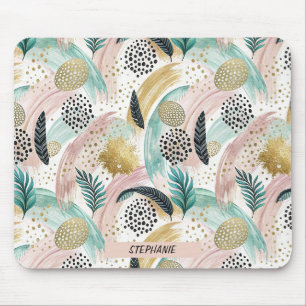Mousepad Arrepio Botânico Artístico e Abstrato Dourado