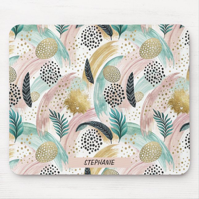 Mousepad Arrepio Botânico Artístico e Abstrato Dourado (Frente)