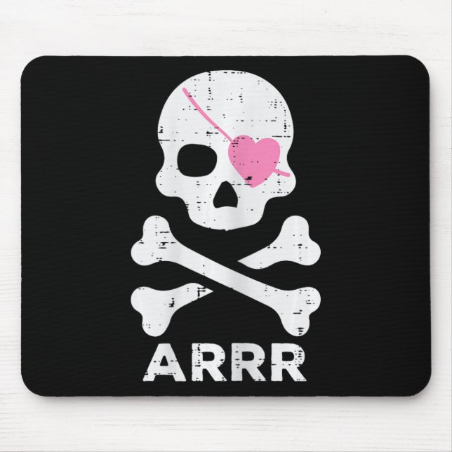 Mousepad Arrr Pirate Heart Eyepatch Halloween Mulheres Cria (Frente)