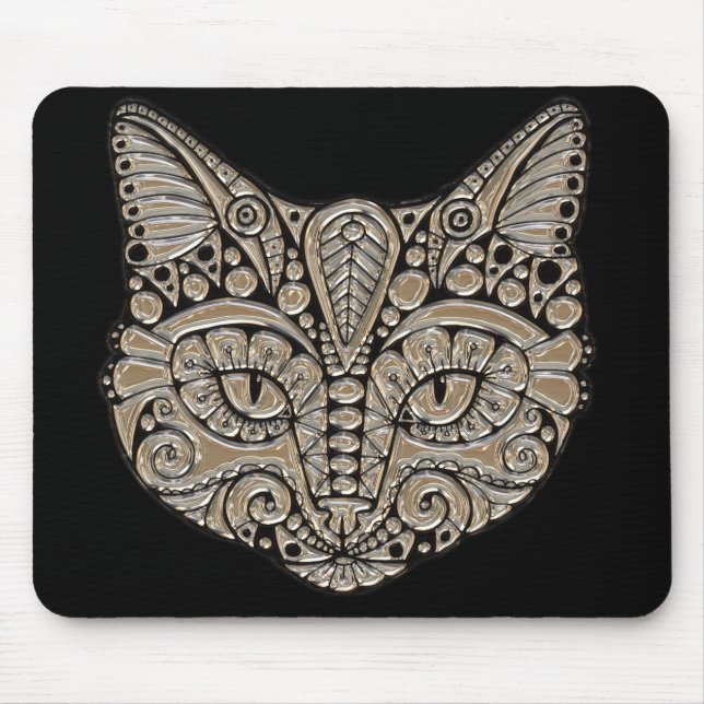Mousepad Art deco gold e black Egypt style cat (Frente)