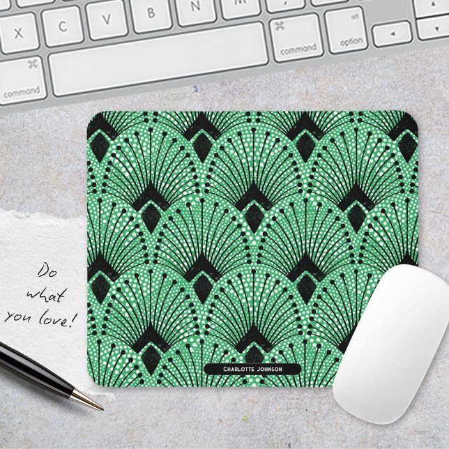 Mousepad Art Deco Green Black White Retro Peacock Padrão (Art Deco Green Black White Retro Peacock Pattern Mouse Pad ©Susanne Sachers - Sunny Mind 🌞)