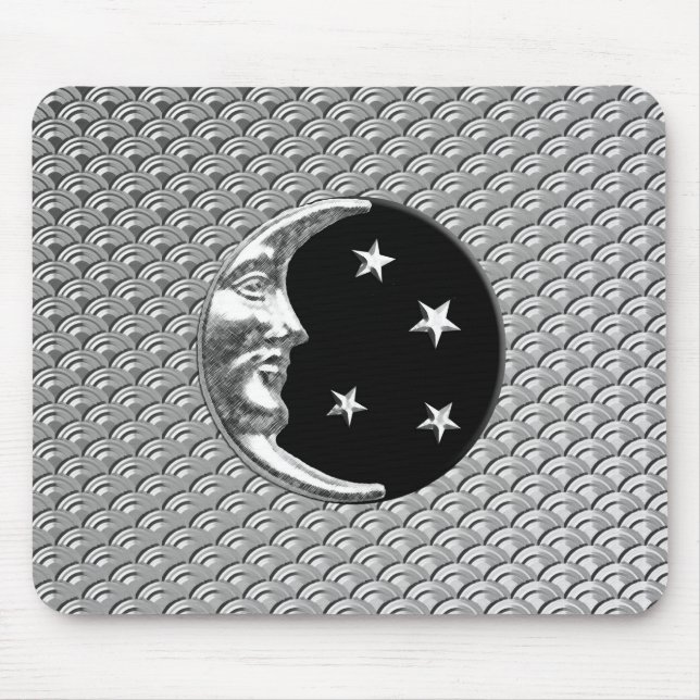 Mousepad Art Deco Moon e estrelas - Black and Silver (Frente)
