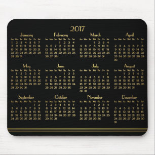 Mousepad Art Deco Preto Calendário Anual Dourado 2017