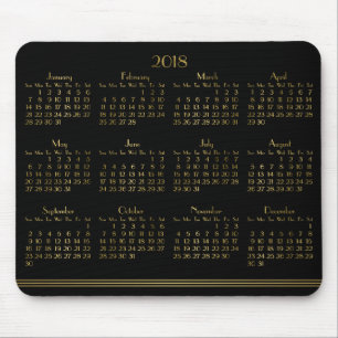 Mousepad Art Deco Preto Calendário Anual Dourado 2018 Mouse