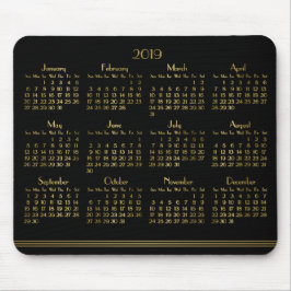 Mousepad Art Deco Preto Calendário Anual Dourado 2019 Mouse