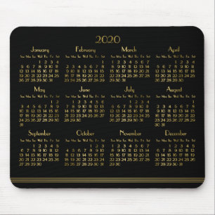 Mousepad Art Deco Preto Calendário Anual Dourado 2020