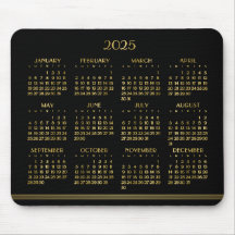 Art Deco Preto Calendário Anual Dourado 2025