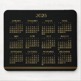 Mousepad Art Deco Preto Calendário Anual Dourado 2025