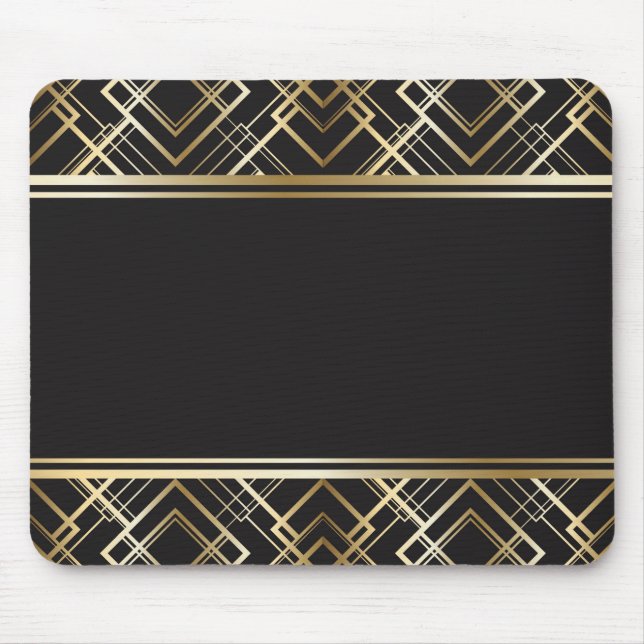 Mousepad Art deco, preto, ouro, elegante, chique, monograma (Frente)