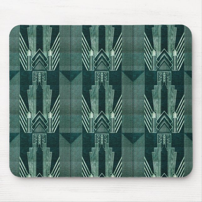 Mousepad Art deco, Verde, preto, padrão, art nouveau, vinta (Frente)