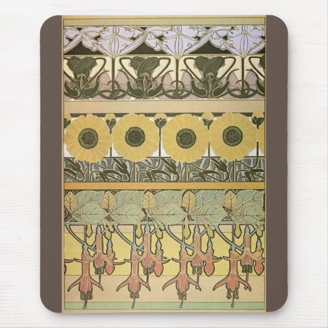 Mousepad Art nouveau alfônimo mucha fuschia girassol flora (Frente)