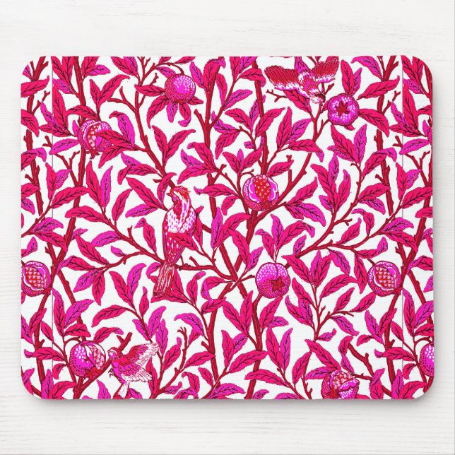 Mousepad Art Nouveau Bird e Pomegranato, Fuchsia Rosa (Frente)