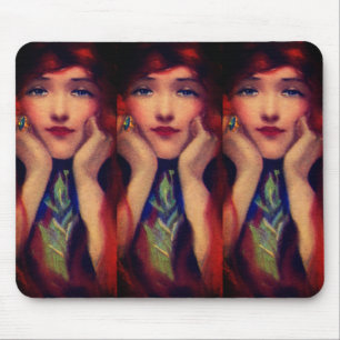 Mousepad Art nouveau deco elegante mulher vermelha beleza d