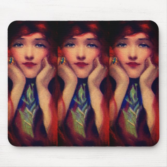 Mousepad Art nouveau deco elegante mulher vermelha beleza d (Frente)