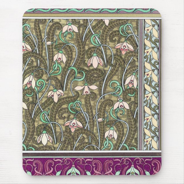 Mousepad Art nouveau flor em queda de neve (Frente)