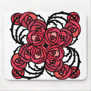 Mousepad Art Nouveau Floral red and black rose vines design