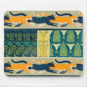Mousepad Art Nouveau Gatos e Flores