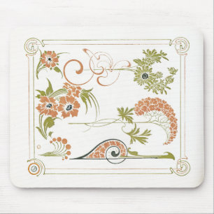 Mousepad Art nouveau Mucha abstrato floral verde