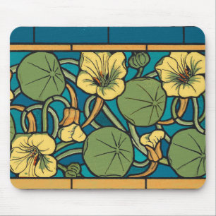 Mousepad Art Nouveau Nasturtium Azul Dourado floral Verneui