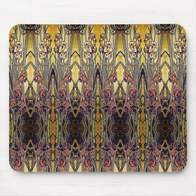 Mousepad Art nouveau padrão da íris de ouro bronze vermelho (Frente)