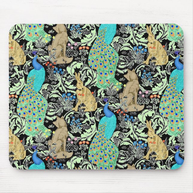 Mousepad Art Nouveau Peacock Impressão, Turquesa e Neutros (Frente)