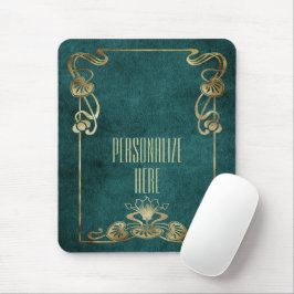 Mousepad Art nouveau suede parece um lótus verde-ouro elega
