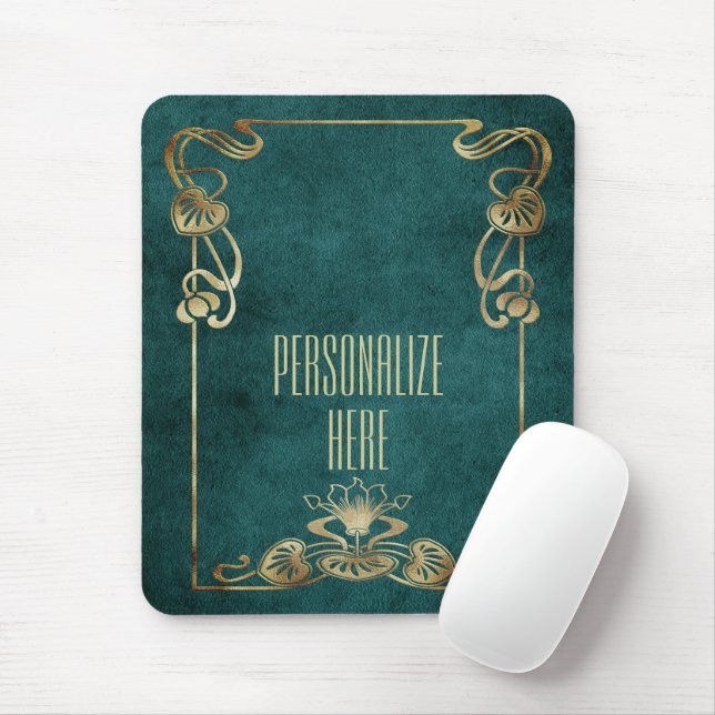 Mousepad Art nouveau suede parece um lótus verde-ouro elega (Com mouse)