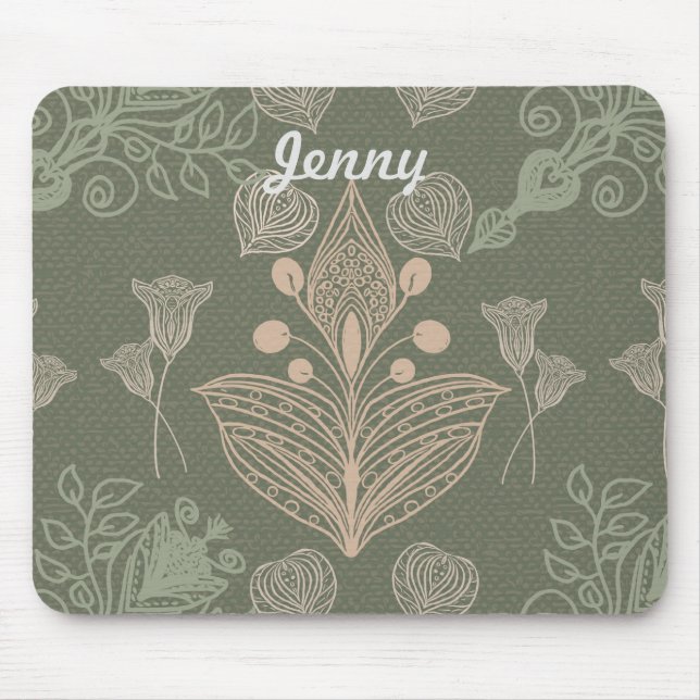 Mousepad Art Nouveau Verde Floral Personalizado (Frente)