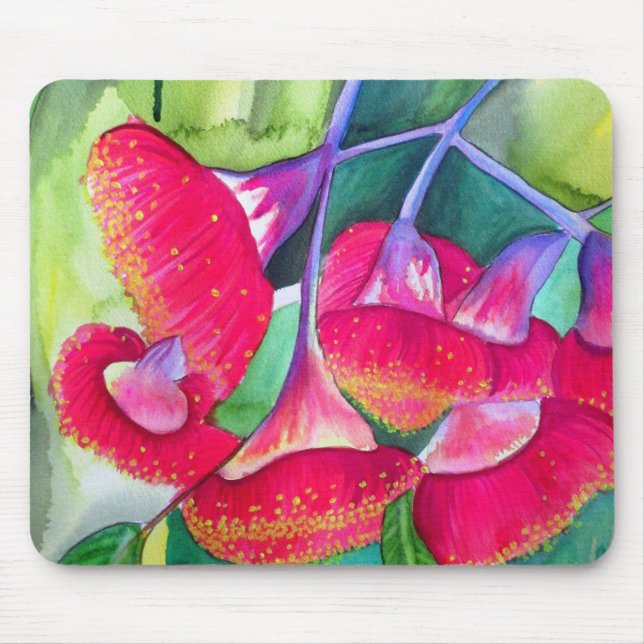 Mousepad Arte a aquarela australiana com flores vermelhas (Frente)