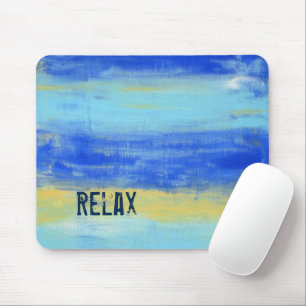 Mousepad Arte abstrata azul amarelo de praia relaxante