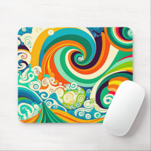 Mousepad Arte abstrata colorida retrô de ondas hippie dos a