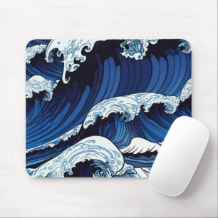 Mousepad Arte abstrata de ondas do oceano azul estilo japon
