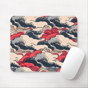 Mousepad Arte Abstrata de Ondas do Oceano em Estilo Japonês