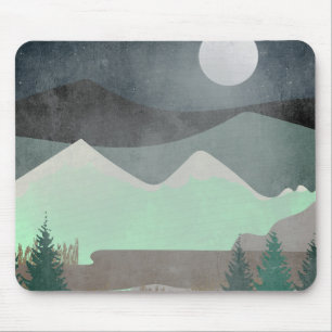Mousepad Arte abstrata de paisagem moderna da lua e montanh