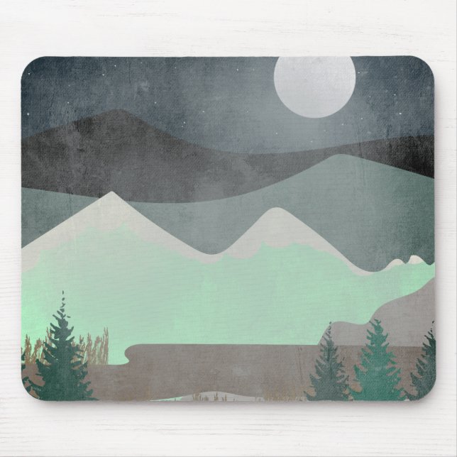 Mousepad Arte abstrata de paisagem moderna da lua e montanh (Frente)