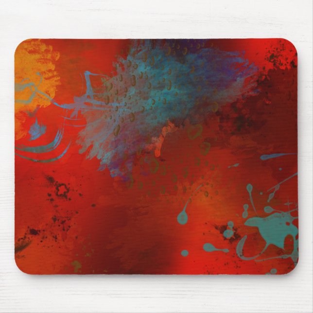 Mousepad Arte abstrata digital Grunge Vermelho, Aqua & Dour (Frente)