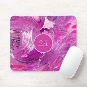 Mousepad Arte Abstrata Monograma Roxo Rosa Pincelada