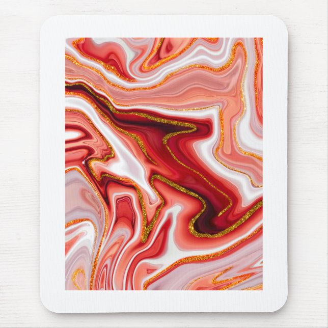 Mousepad Arte Abstrata Vibrante Vermelha e Dourada (Frente)
