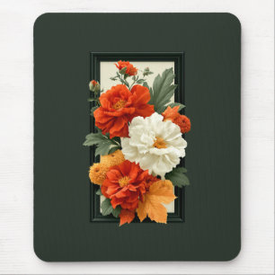 Mousepad Arte Acrílica Floral Laranja e Branco Elegante