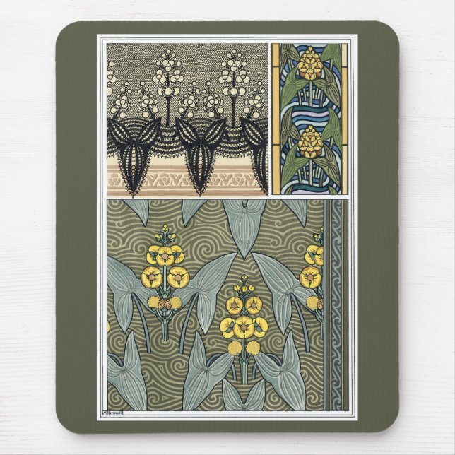 Mousepad Arte Antiga Flores de Jardim em Estilo Arte Nova c (Frente)