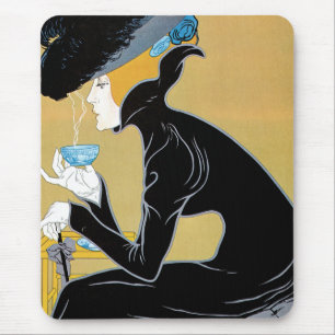 Mousepad Arte Antiga Modernista, Senhora Bebendo Chá Marco